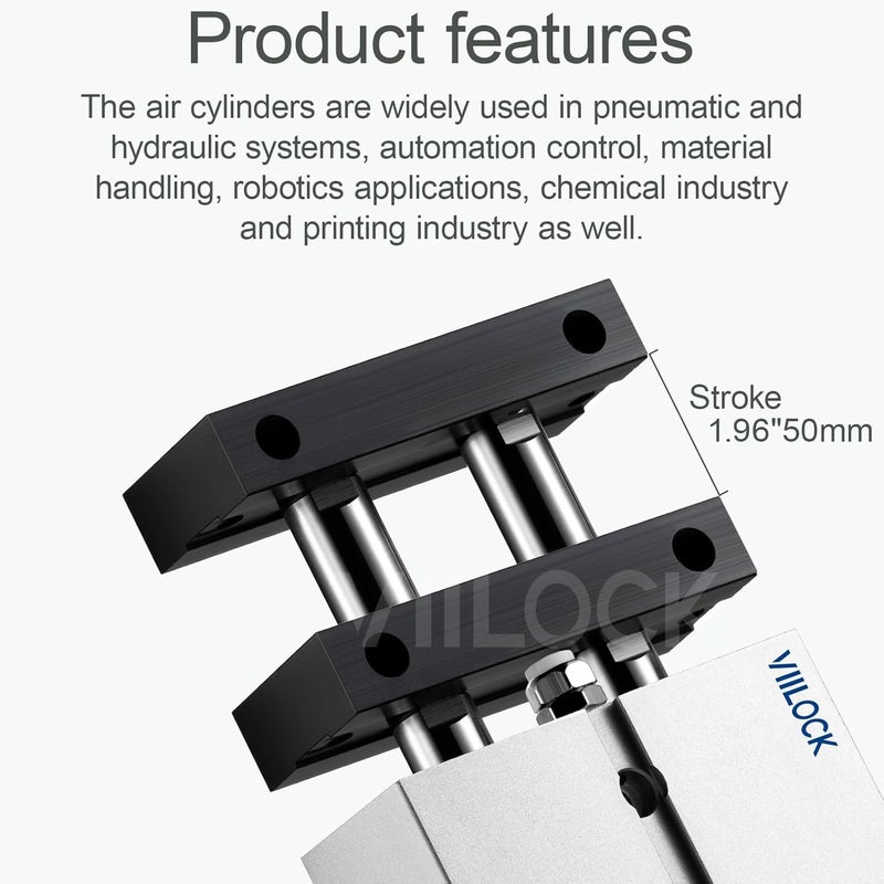 VIILOCK Pneumatic Air Cylinder 32mm Bore 50mm Stroke, Small Air Cylinder Double Rod Double Action TN32x50 - Image 3